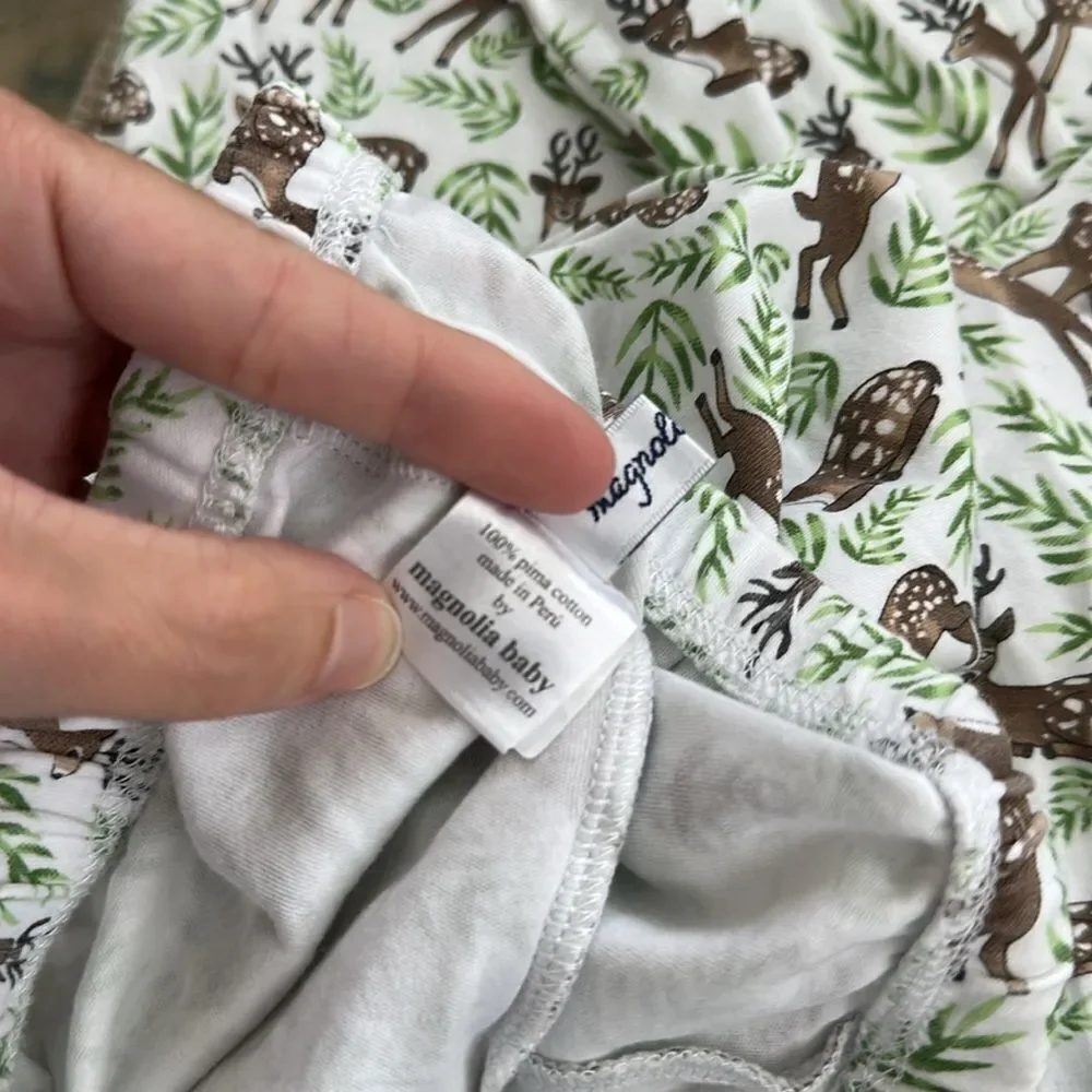 Magnolia Baby Green and Brown Pajama Sets with Whimsical Deer Design